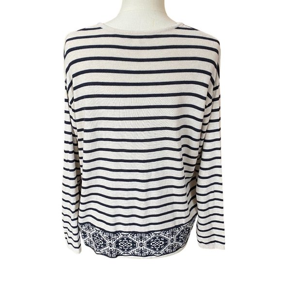 J. Jill Mariner Striped Damask Nautical Lace Up Lightweight Knit Pullover-L - Picture 7 of 13